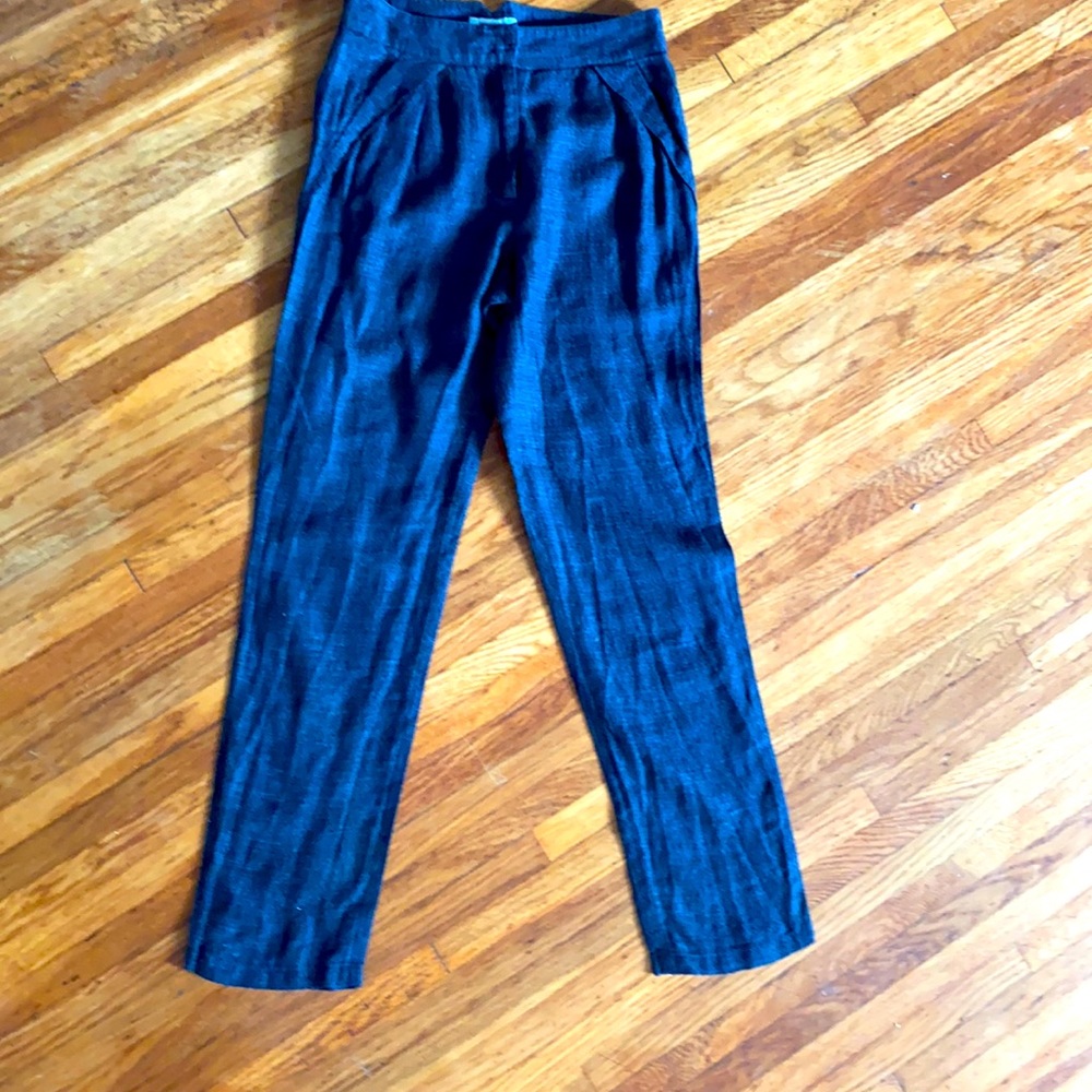 Vintage tailored linen trousers in navy